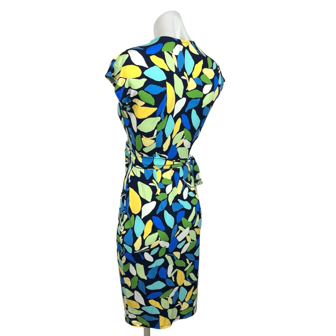 Maggy London Blue Green Cap Sleeve Printed V Neck Mini Wrap Dress Size 0