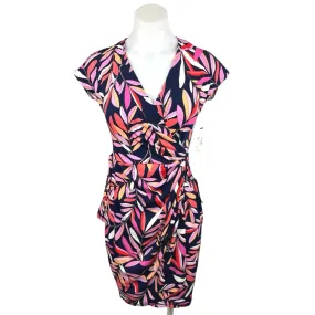 Maggy London NWT Multicolor Printed V Neck Cap Sleeve Mini Wrap Dress Size 4P