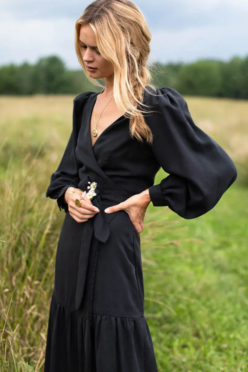 Marigot Tier Wrap Dress - Black Tencel