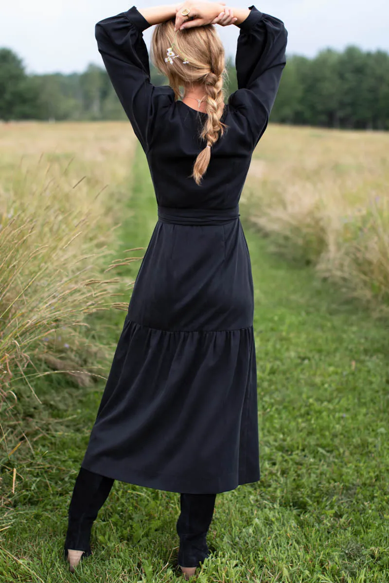 Marigot Tier Wrap Dress - Black Tencel