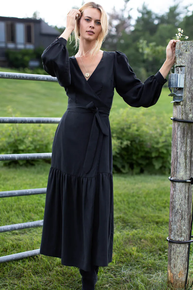 Marigot Tier Wrap Dress - Black Tencel