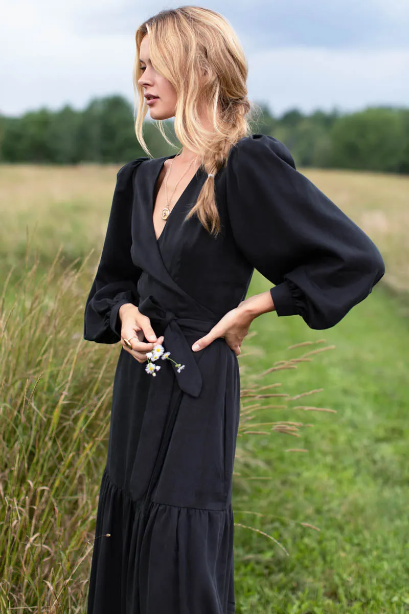 Marigot Tier Wrap Dress - Black Tencel