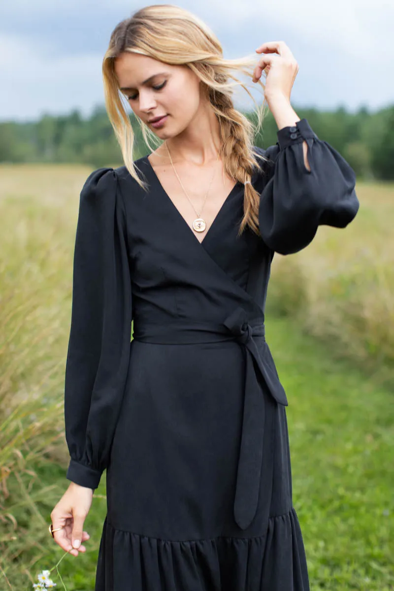 Marigot Tier Wrap Dress - Black Tencel