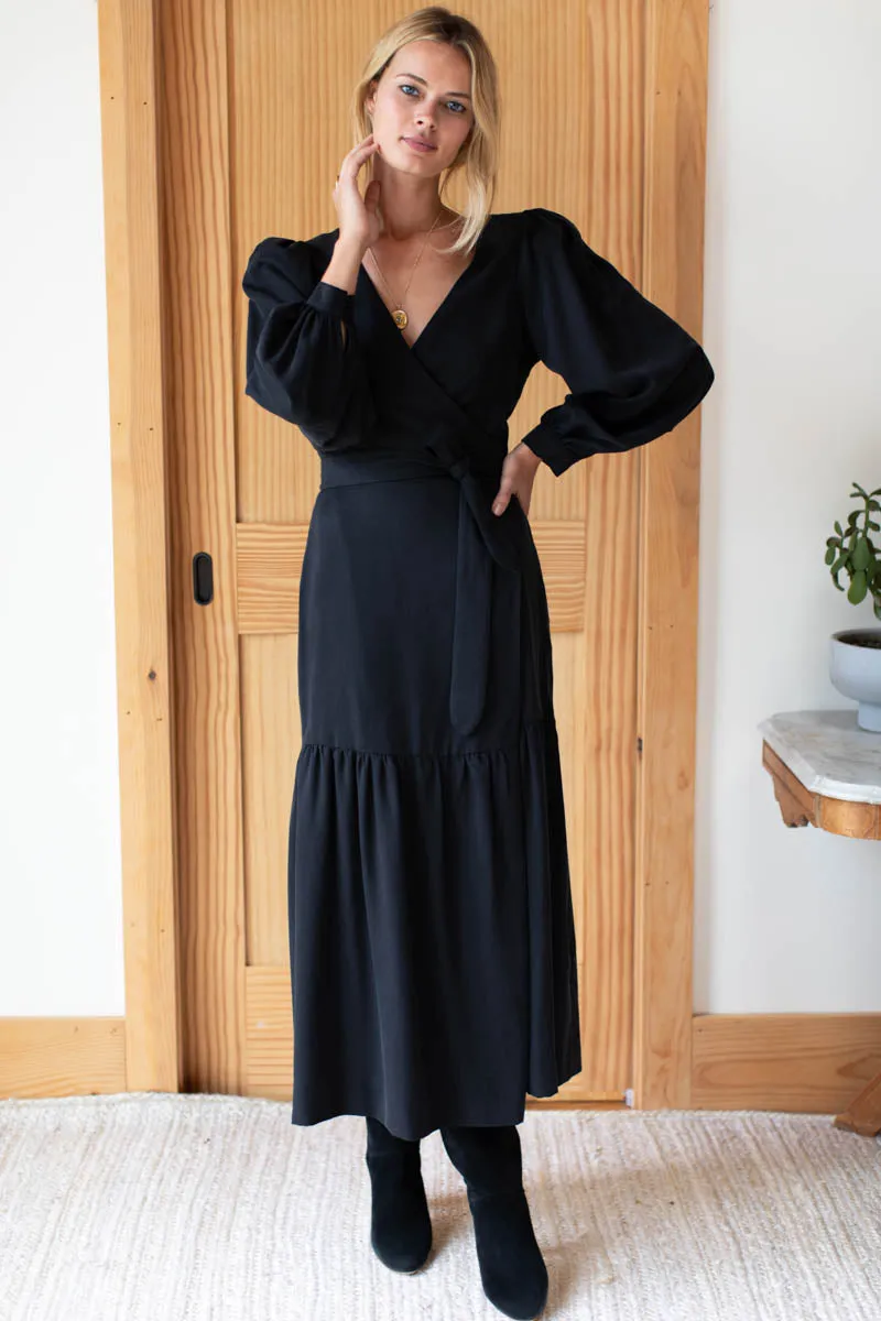 Marigot Tier Wrap Dress - Black Tencel