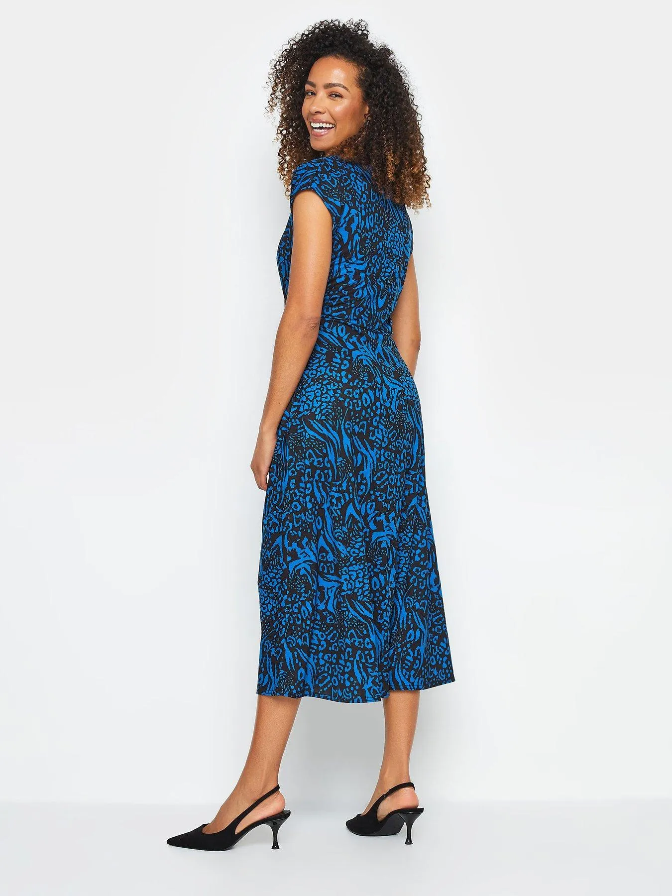 M&Co Printed Knot Wrap Front Dress - Blue