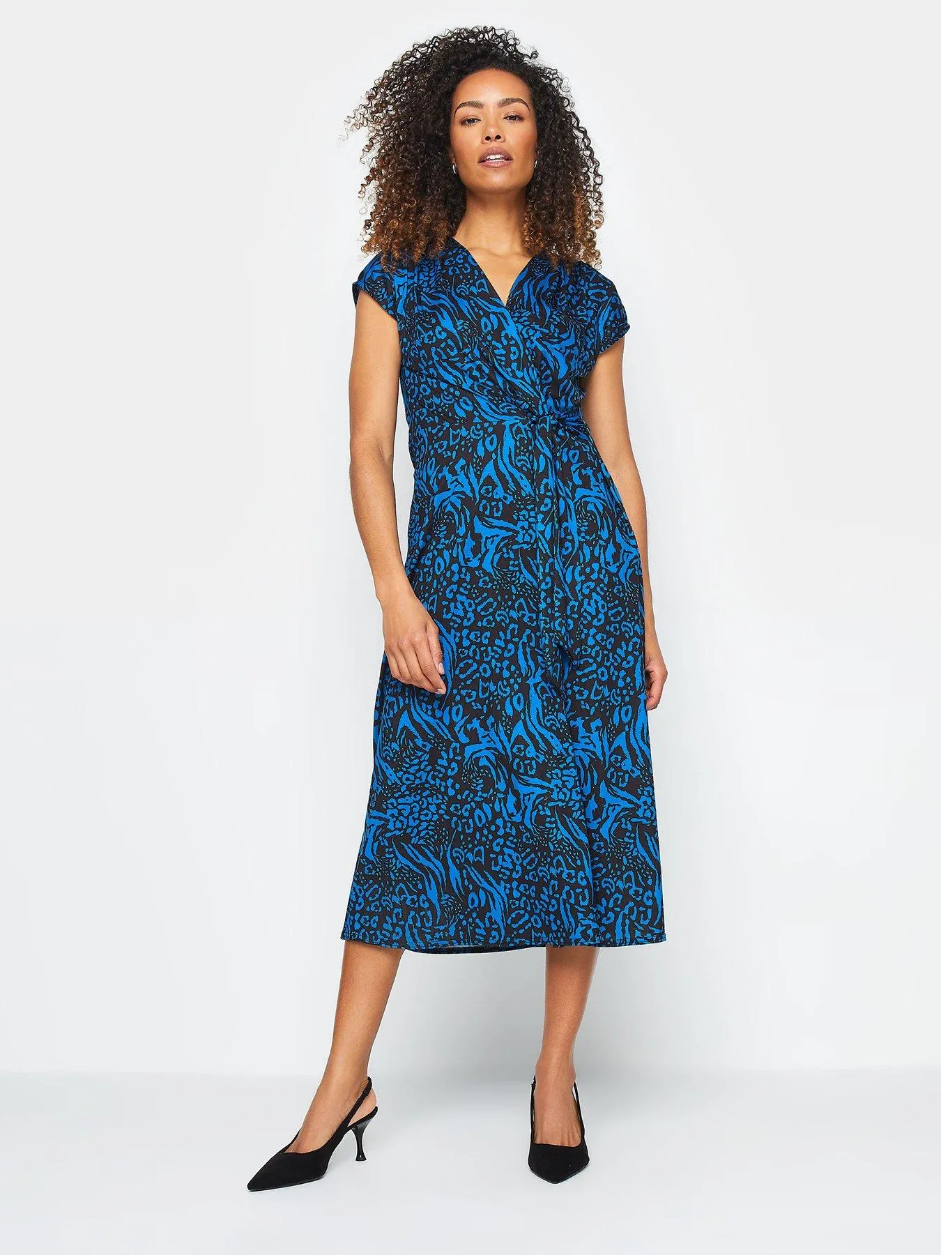 M&Co Printed Knot Wrap Front Dress - Blue