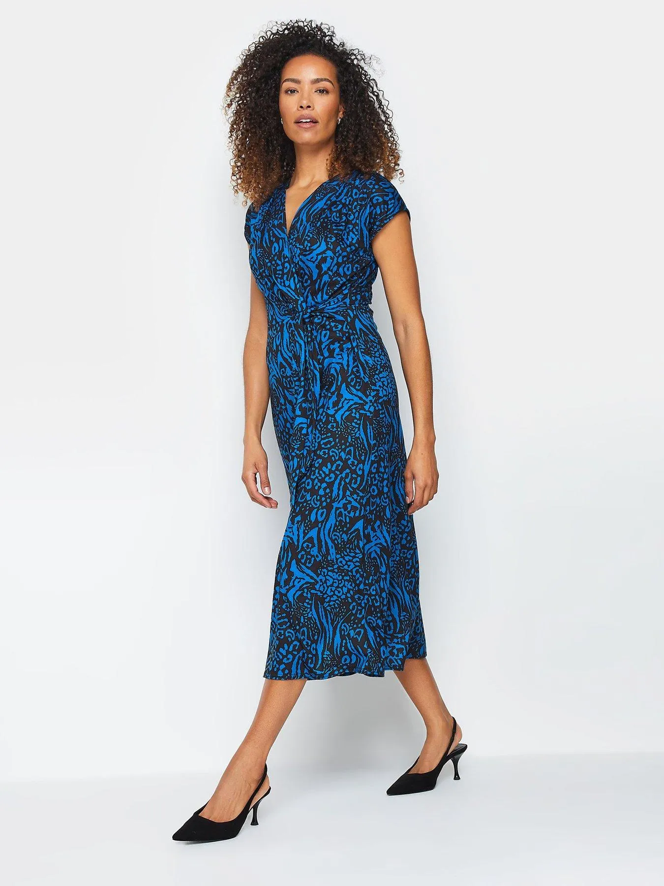 M&Co Printed Knot Wrap Front Dress - Blue