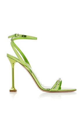 Miu Miu Crystal-Trimmed Metallic Leather Sandals