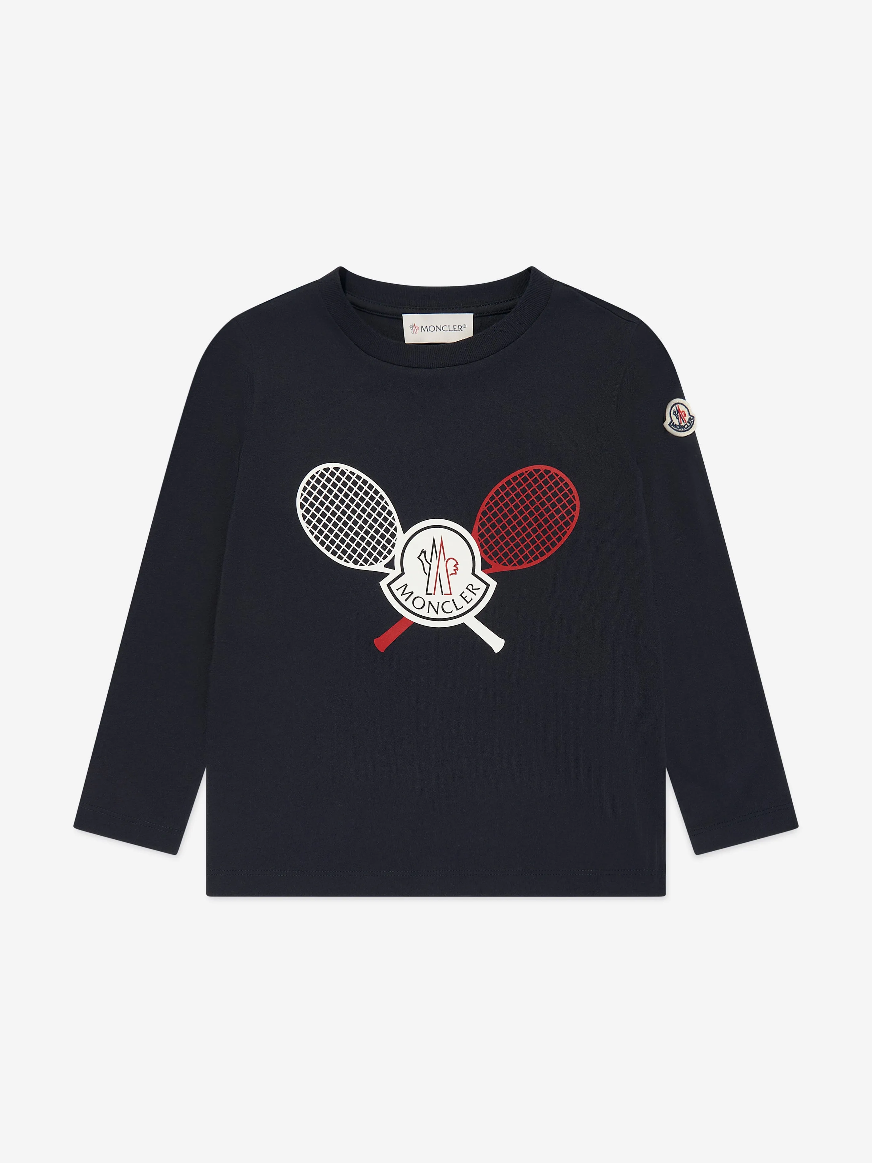 Moncler Enfant Boys Tennis Logo Long Sleeve T-Shirt in Navy