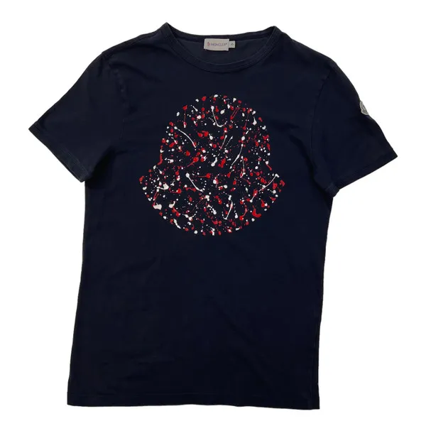 Moncler Paint Logo Navy T Shirt 