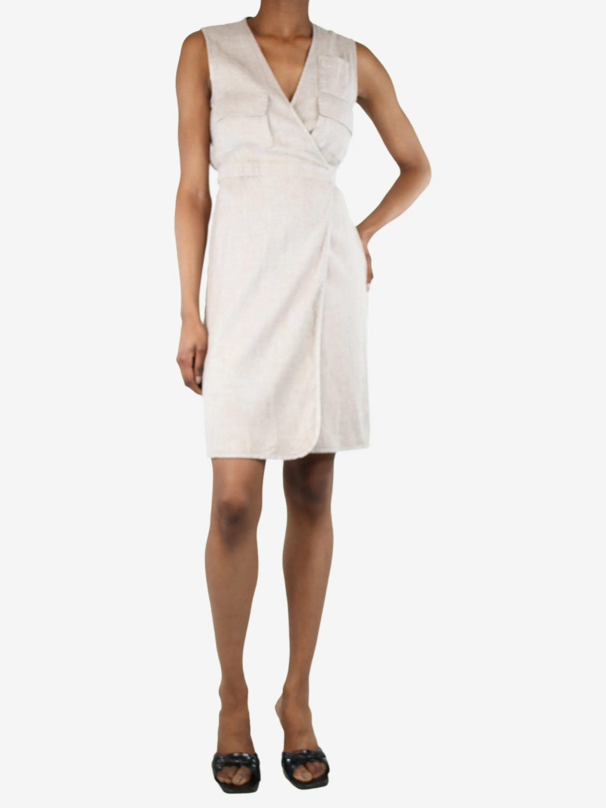   Neutral pocket wrap dress - size UK 4