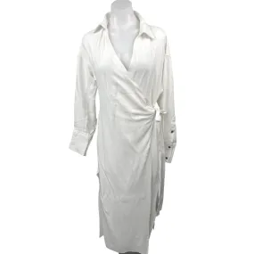 NEW Argent White Collared Wool Crepe Long Sleeve Wrap Shirt Maxi Dress Sz S