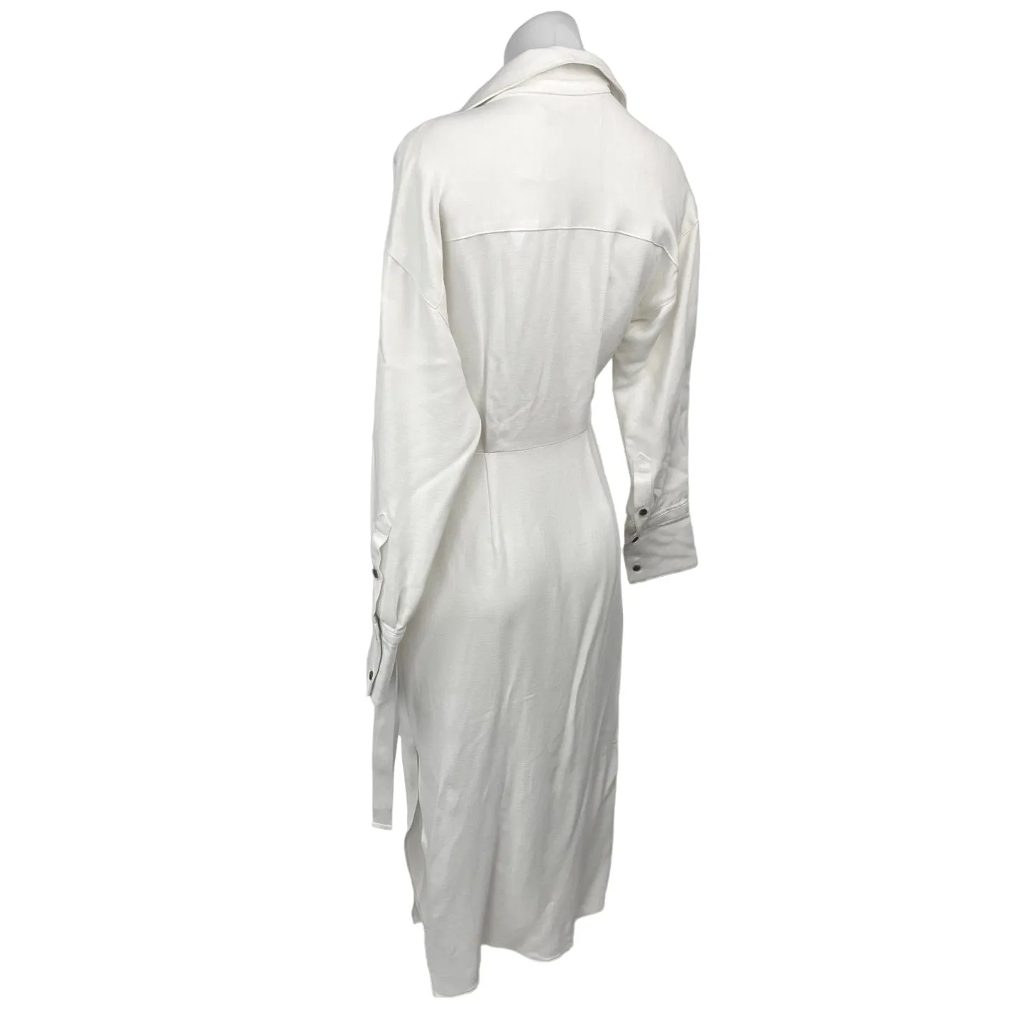 NEW Argent White Collared Wool Crepe Long Sleeve Wrap Shirt Maxi Dress Sz S