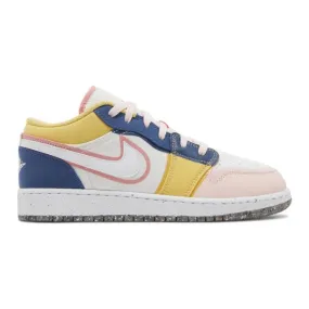 Nike air jordan 1 low se gs (multi-color canvas/ white/ french blue/ topaz gold/ coral chalk) big ki