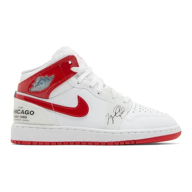 Nike air jordan 1 mid gs (rookie season/ white/ university red) big kids 3.5y-7y dr6496-116