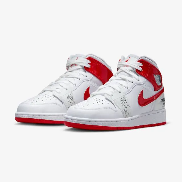 Nike air jordan 1 mid gs (rookie season/ white/ university red) big kids 3.5y-7y dr6496-116