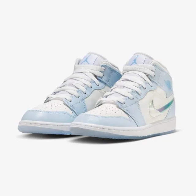 Nike air jordan 1 mid se gs (glitter swoosh/ blue tint/ summit white/ white/ ice blue) big kids 3.5y