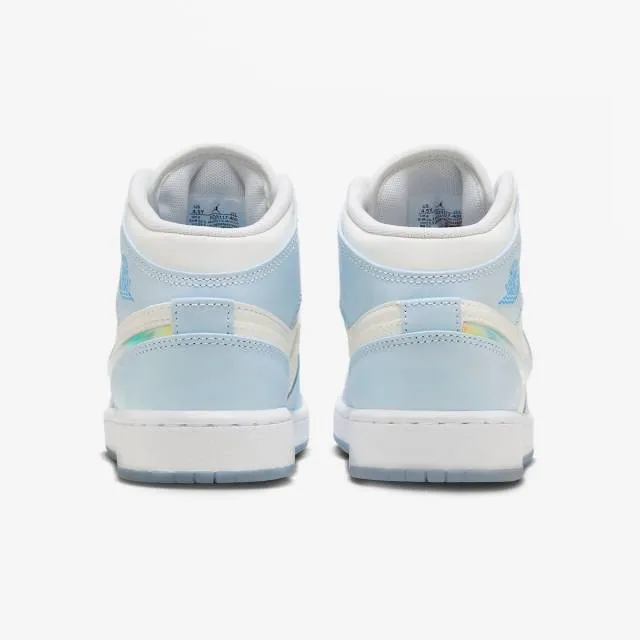 Nike air jordan 1 mid se gs (glitter swoosh/ blue tint/ summit white/ white/ ice blue) big kids 3.5y