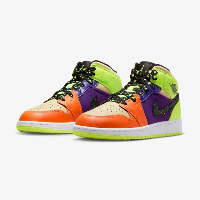 Nike air jordan 1 mid se gs (volt vivid orange/ volt/ black/ vivid orange) big kids 3.5y-7y fd8795-7