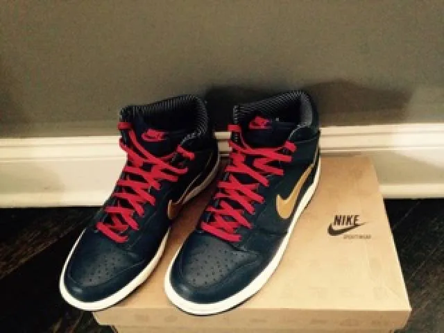 Nike dunk high obsidian/metallic gold (gs)