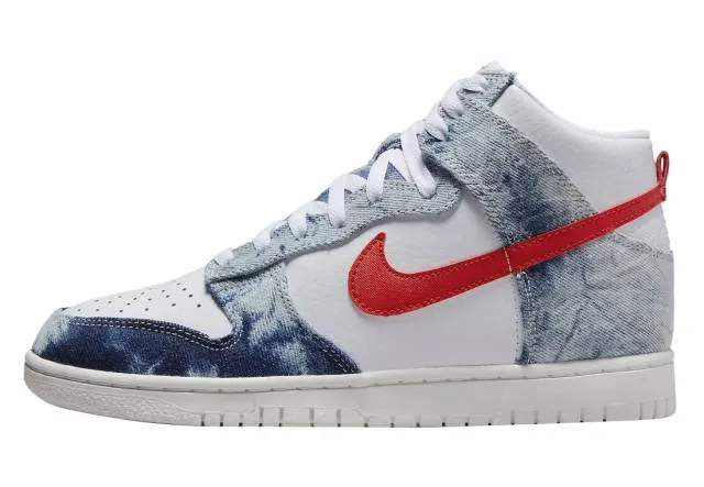 Nike Dunk High WASHED DENIM PACK White Washed Denim Red