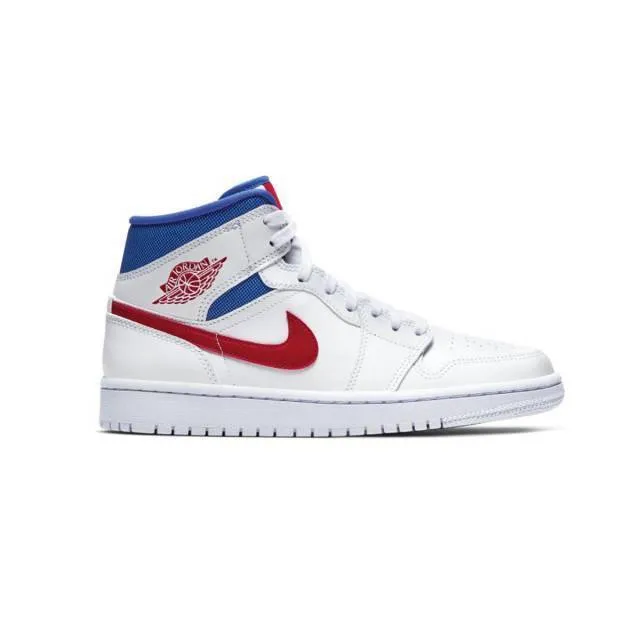 Nike women's air jordan 1 mid (white/ red/ game royal blue) sizes 6-10 bq6472-164