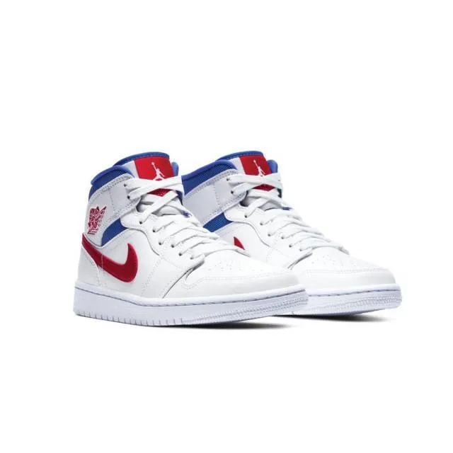 Nike women's air jordan 1 mid (white/ red/ game royal blue) sizes 6-10 bq6472-164