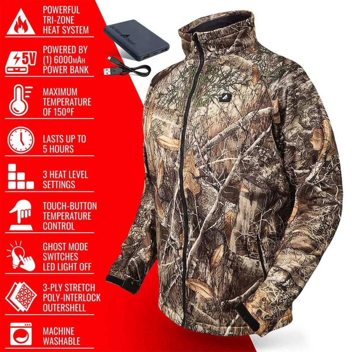 Open Box ActionHeat 5V Men's Battery Heated Hunting Jacket