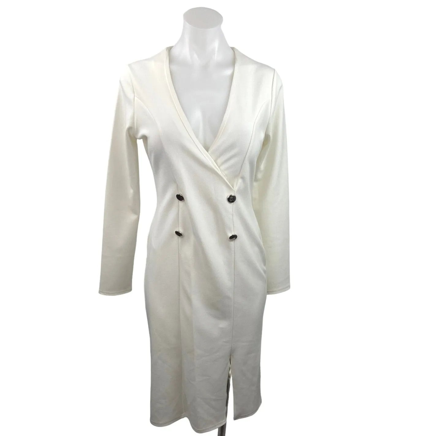 Outrageous Fortune White Double Breasted Faux Wrap Long Sleeve Tuxedo Dress Sz 6