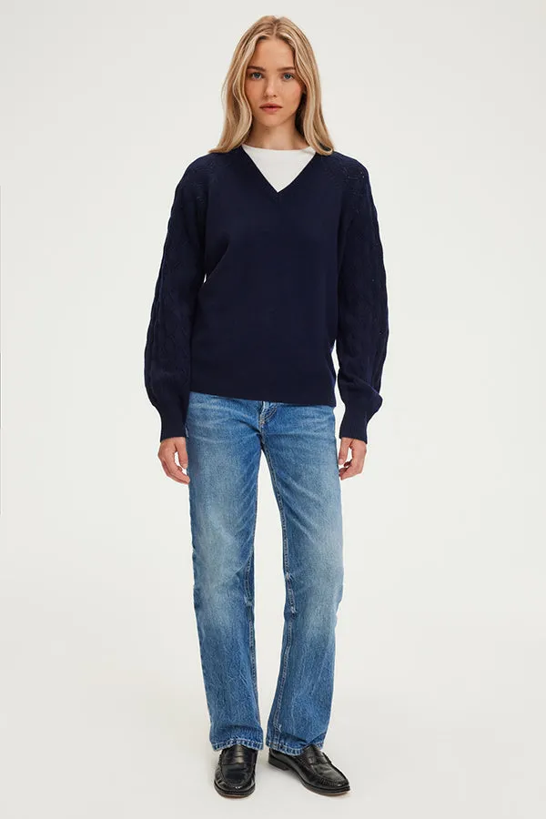 PabloJIOTI BLUE OPENWORK SLEEVES WOOL PULLOVER