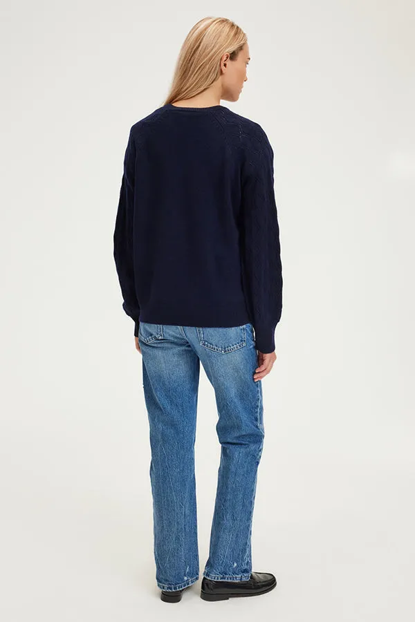 PabloJIOTI BLUE OPENWORK SLEEVES WOOL PULLOVER