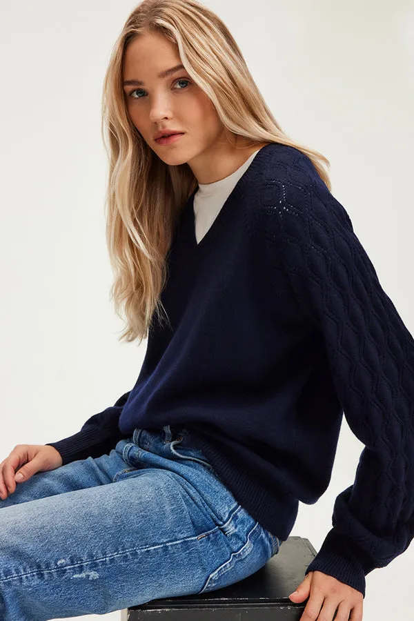 PabloJIOTI BLUE OPENWORK SLEEVES WOOL PULLOVER