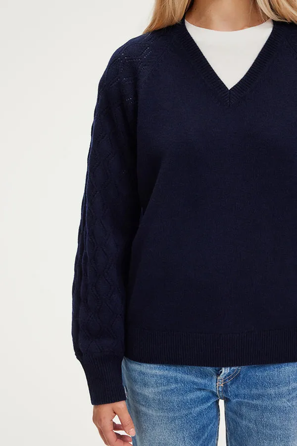 PabloJIOTI BLUE OPENWORK SLEEVES WOOL PULLOVER