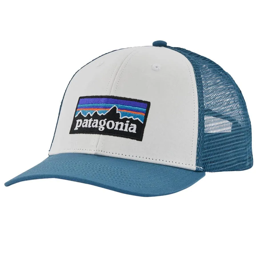 Patagonia P-6 Logo LoPro Trucker Hat - White w/Wavy Blue