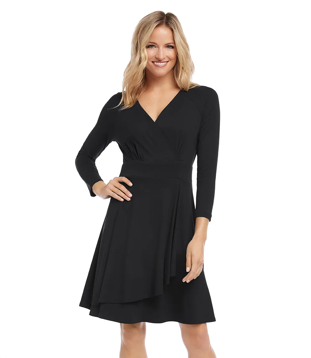 Petite Size Faux Wrap Drape Dress