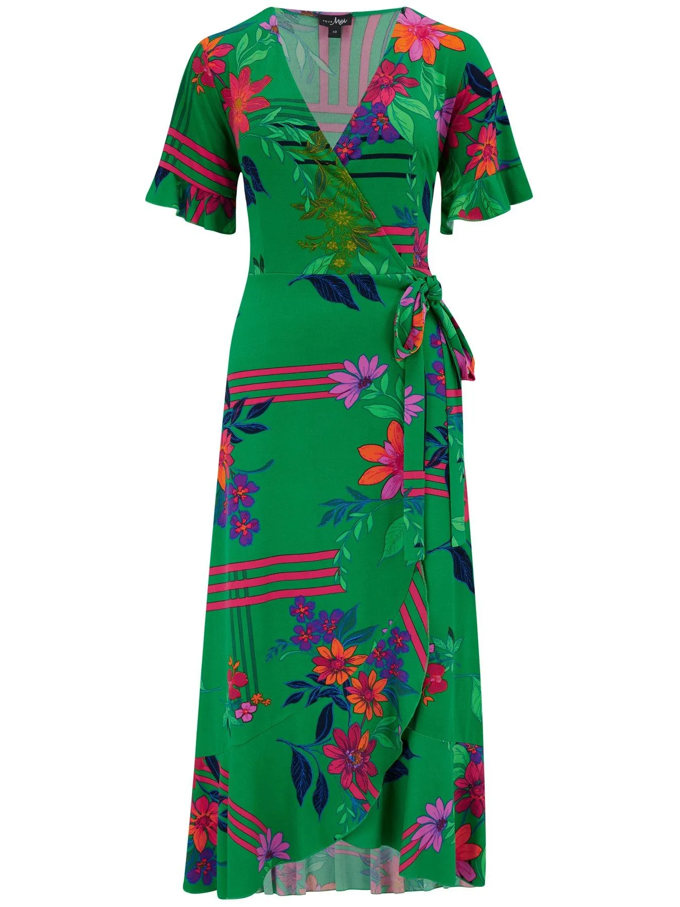 Pour Moi Megan Slinky Jersey Frill Detail Midi Wrap Dress - Green