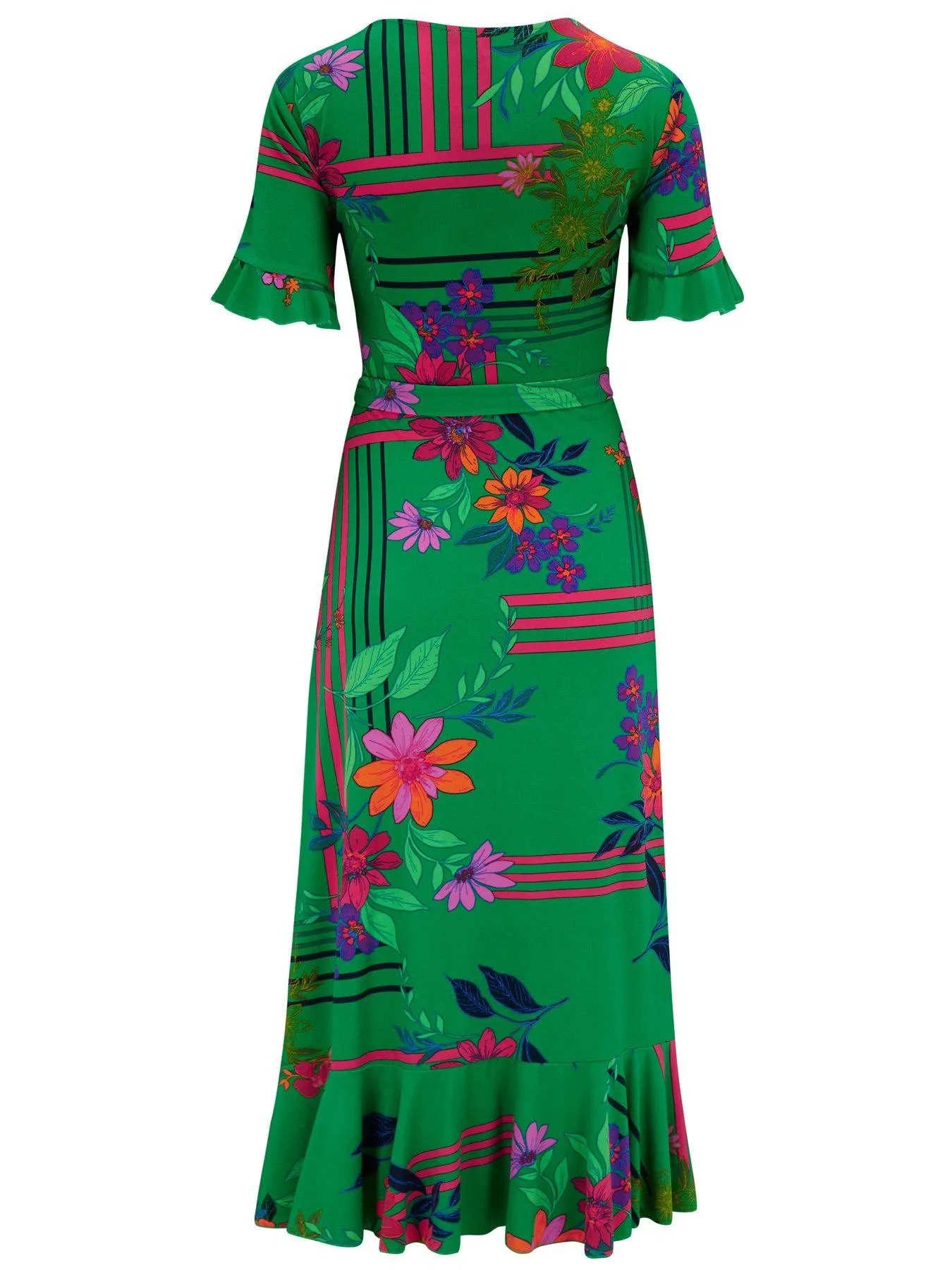 Pour Moi Megan Slinky Jersey Frill Detail Midi Wrap Dress - Green