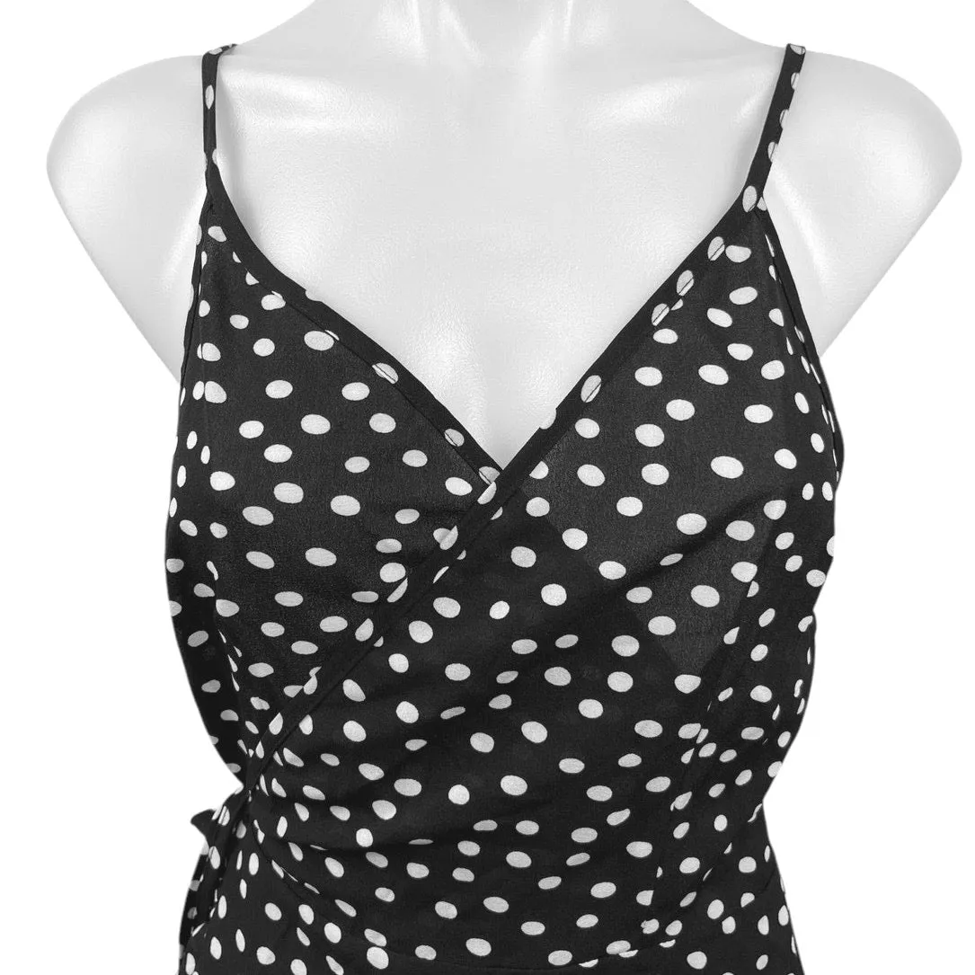 Princess Polly Black White Polka Dots Ruffle Sleeveless Mini Wrap Dress Size 8