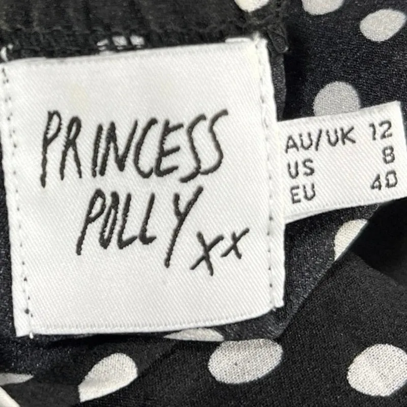 Princess Polly Black White Polka Dots Ruffle Sleeveless Mini Wrap Dress Size 8