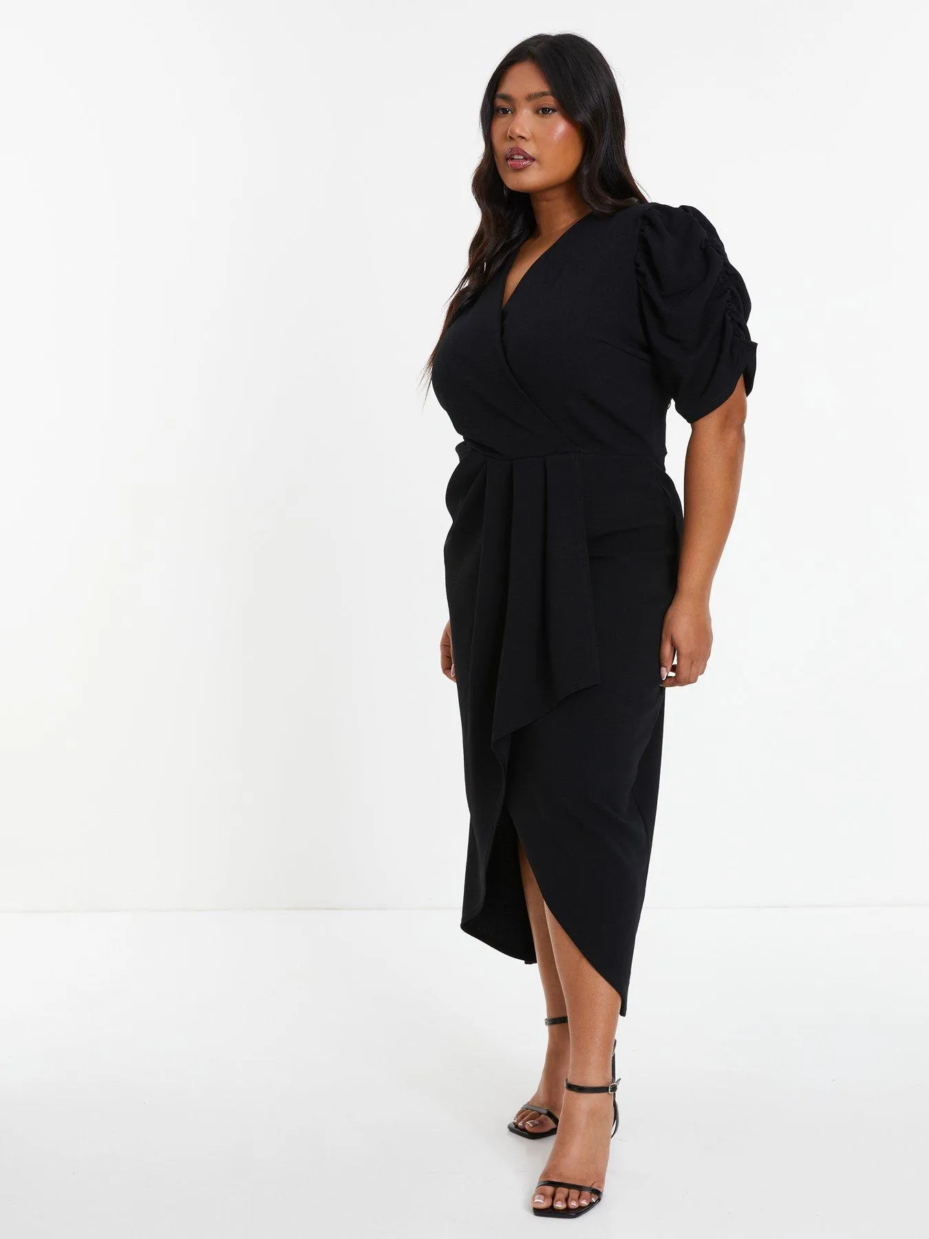 Quiz Curve Black Wrap Midi Dress