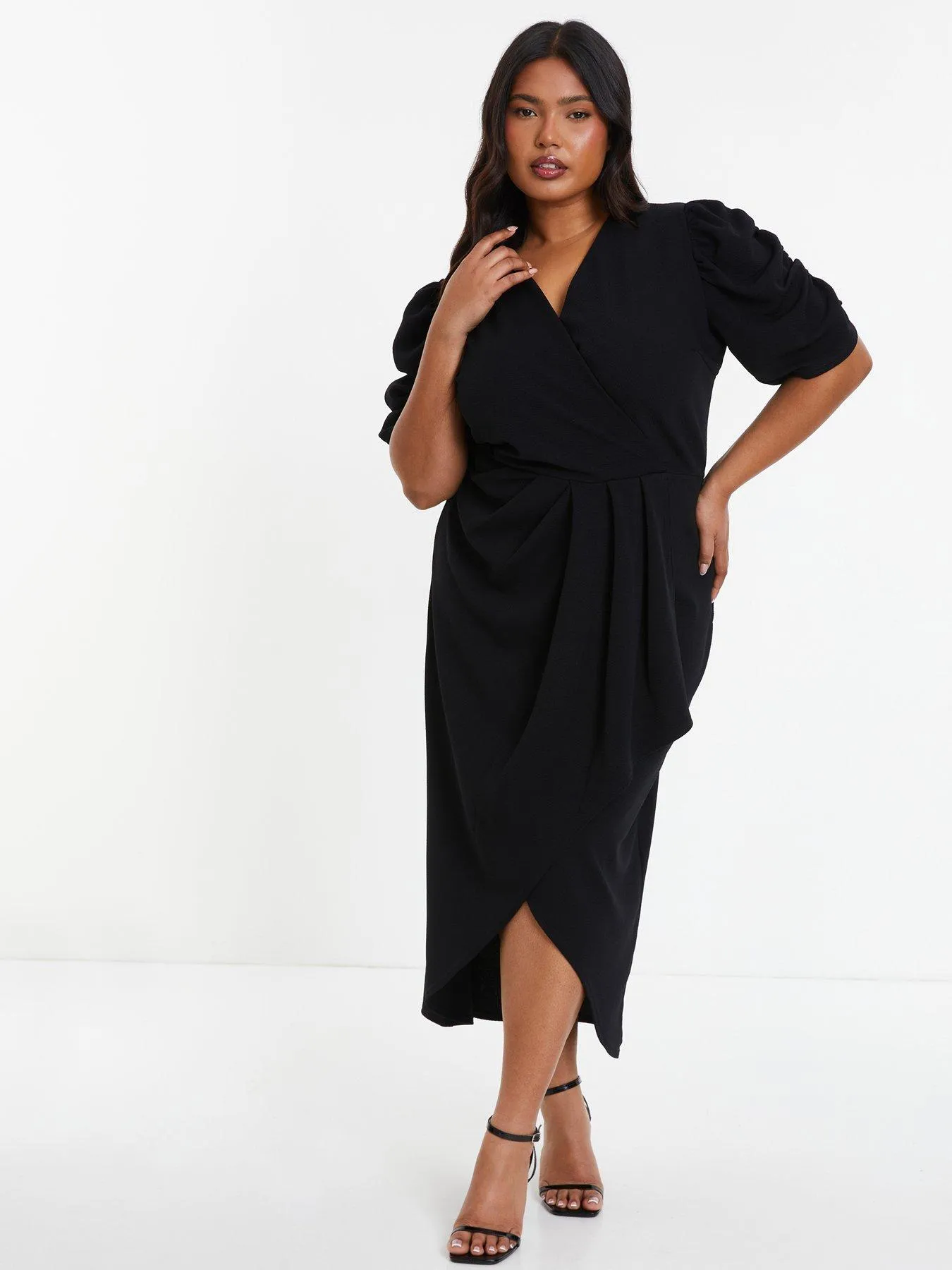 Quiz Curve Black Wrap Midi Dress