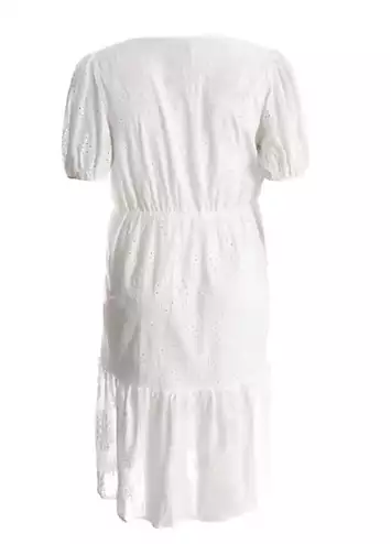 Quiz Curve White Broderie Wrap Over Tiered Midi Dress | Grattan