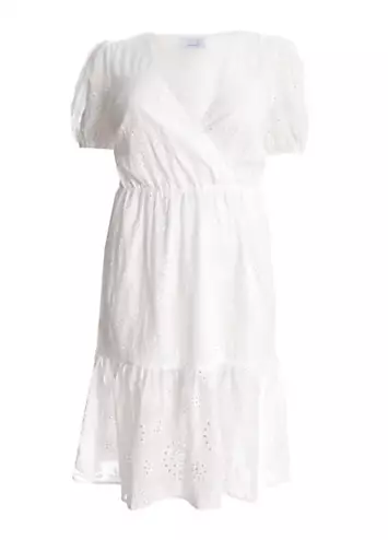 Quiz Curve White Broderie Wrap Over Tiered Midi Dress | Grattan