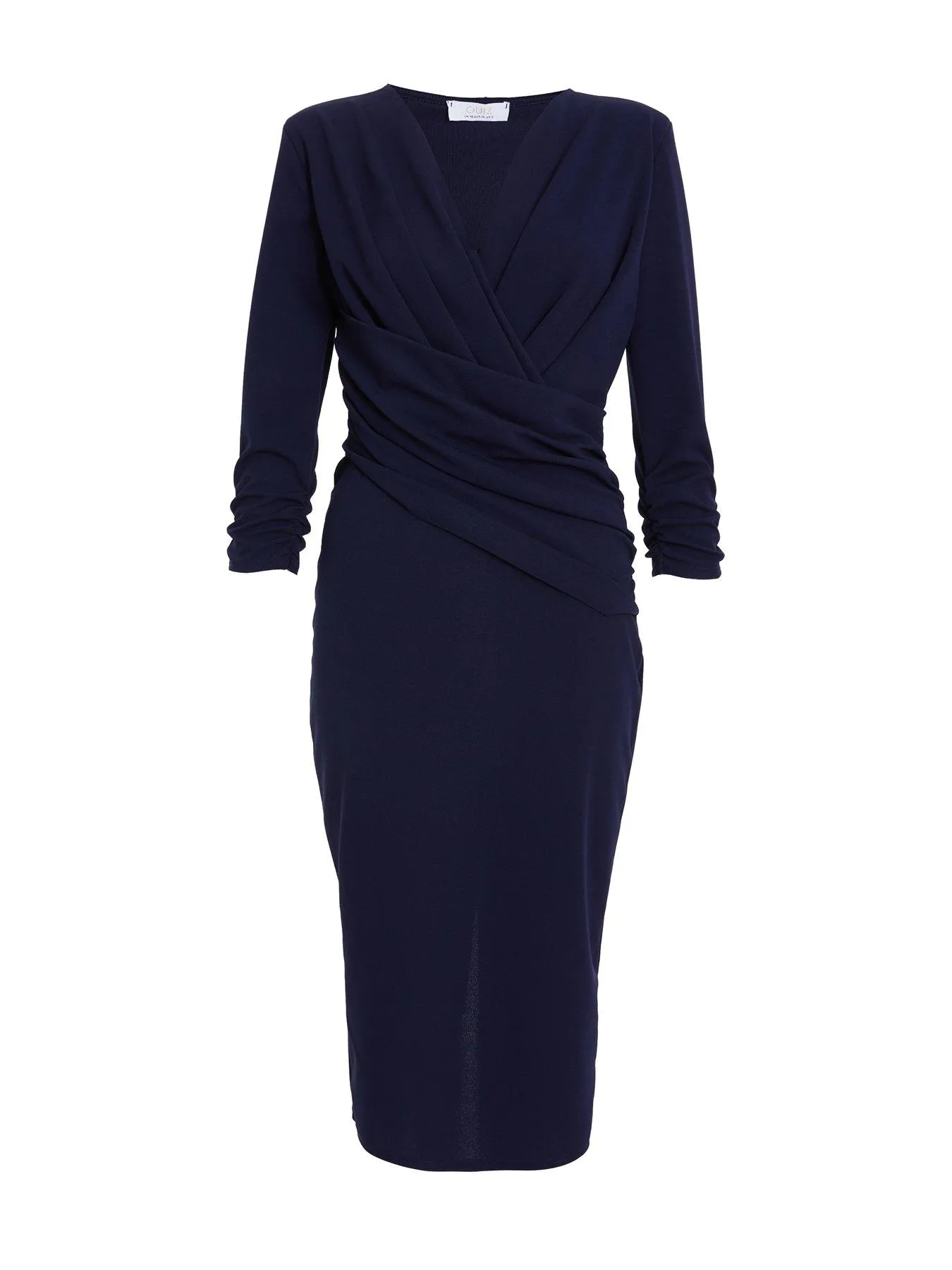 Quiz Navy Pleated Wrap Midi Wrap Dress