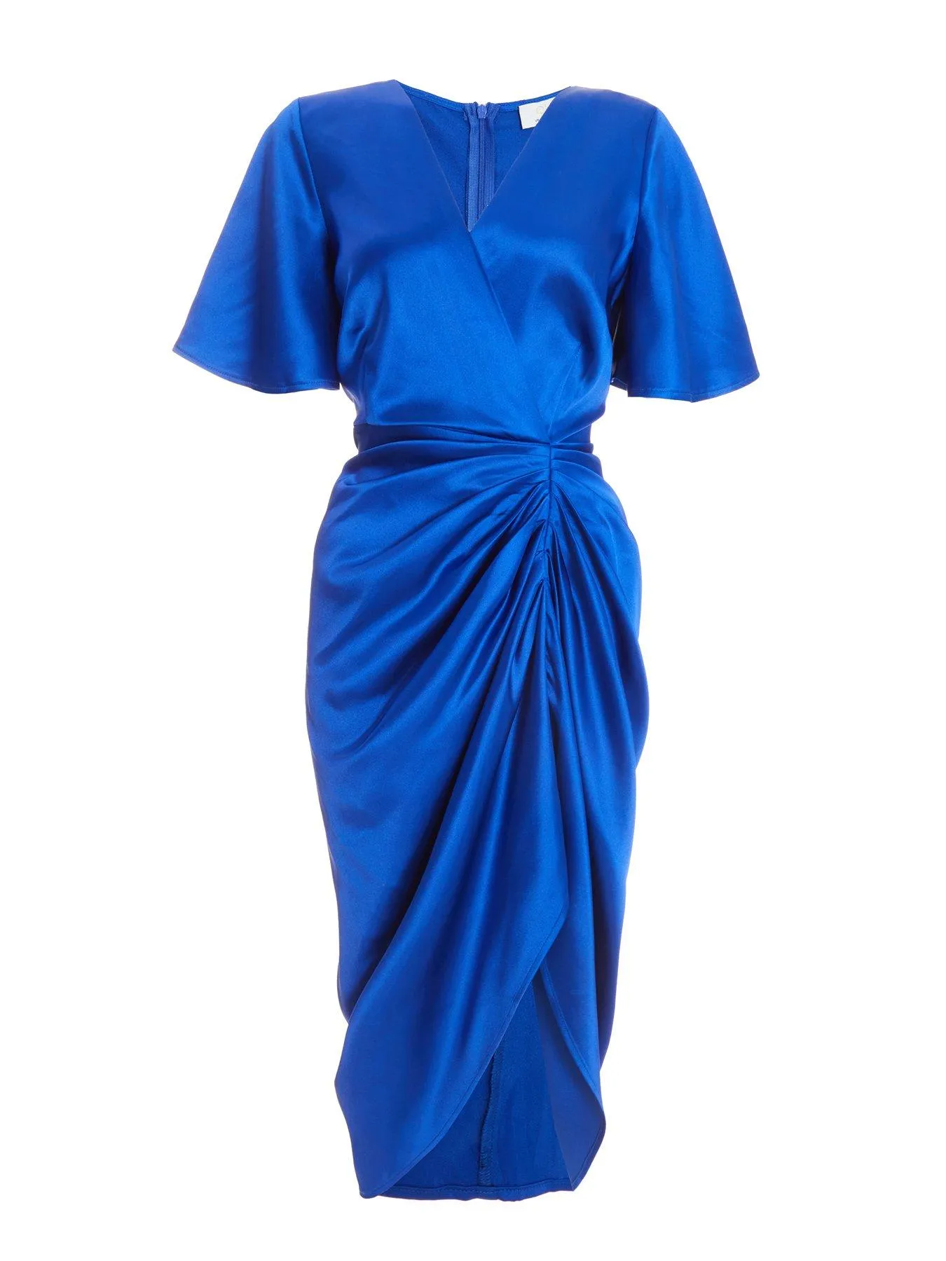 Quiz Petite Blue Satin Ruched Wrap Midi Dress