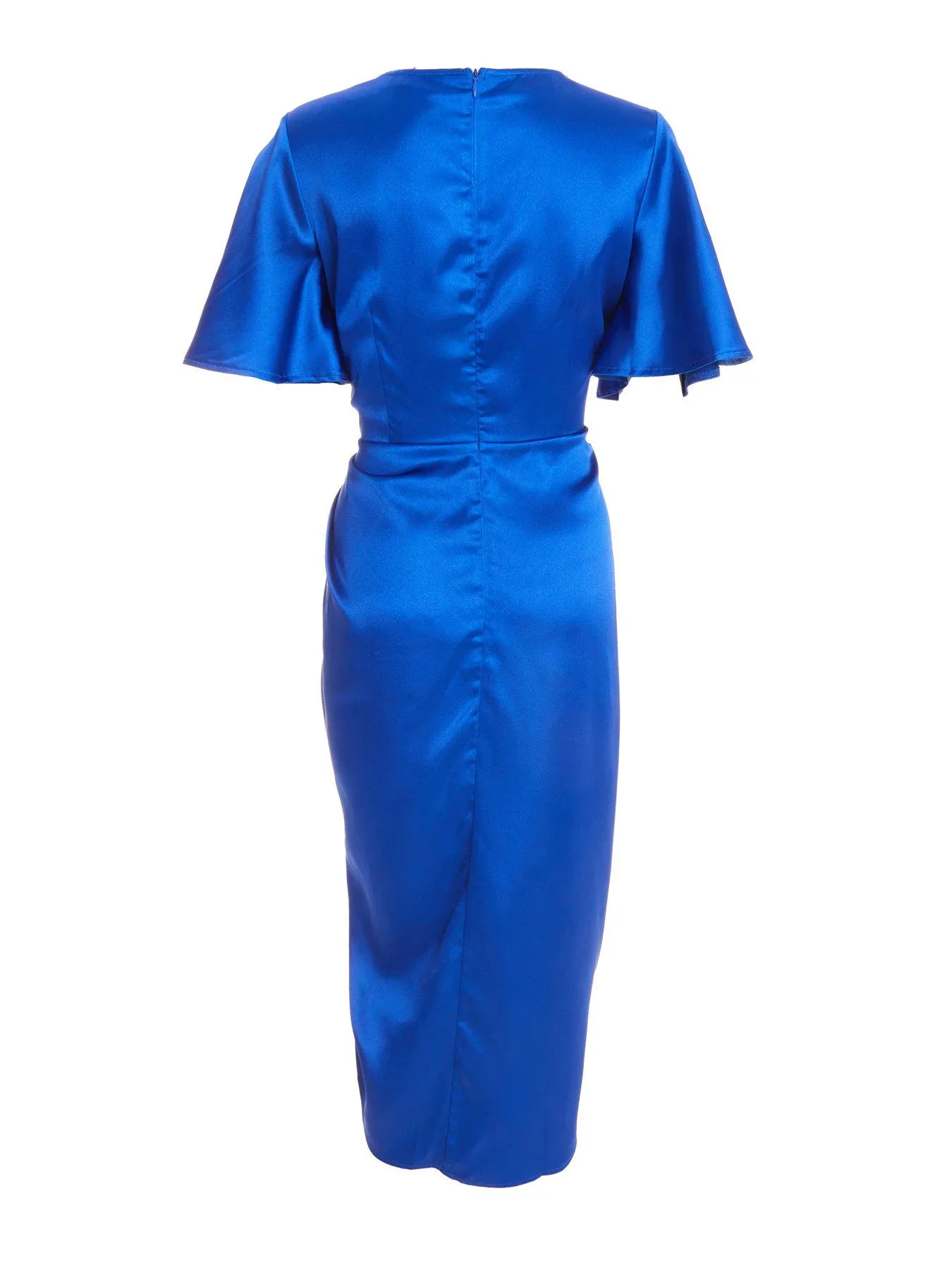 Quiz Petite Blue Satin Ruched Wrap Midi Dress