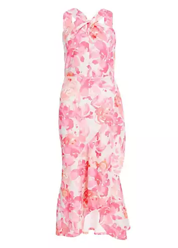 Quiz Pink Floral Print Scuba Twist Halterneck Midi Wrap Dress | Grattan