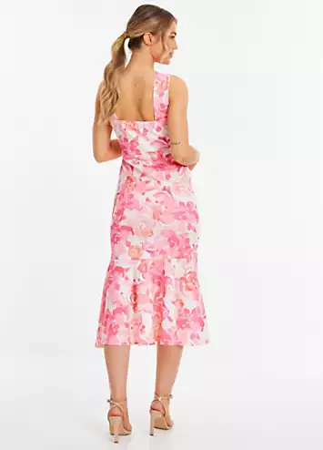 Quiz Pink Floral Print Scuba Twist Halterneck Midi Wrap Dress | Grattan