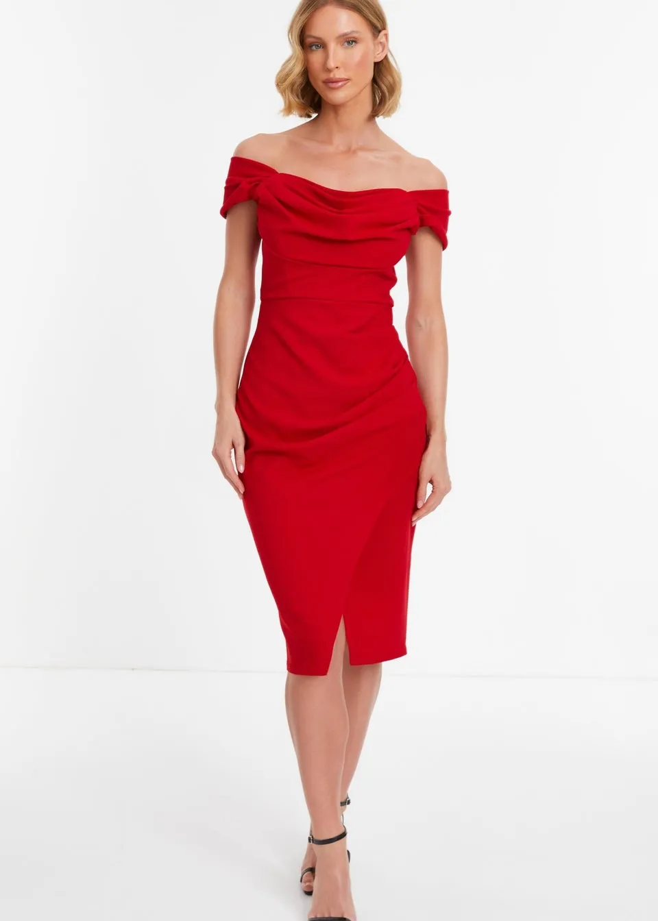 Quiz Red Bardot Midi Wrap Dress