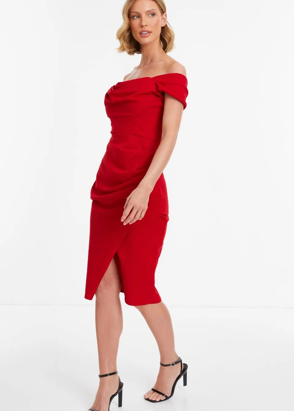 Quiz Red Bardot Midi Wrap Dress